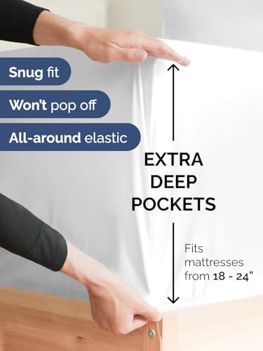 CGK Unlimited Extra Deep Queen Fitted Sheet - White 18" to 24" Pocket