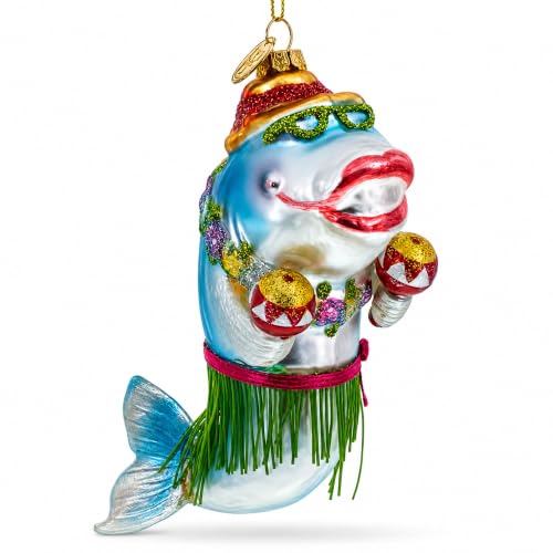Hawaiian Shark with Maracas Glass Christmas Ornament by BestPysanky