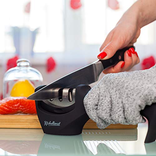 3-Stage Manual Kitchen Knife Sharpener Kit with Cut-Resistant Glove