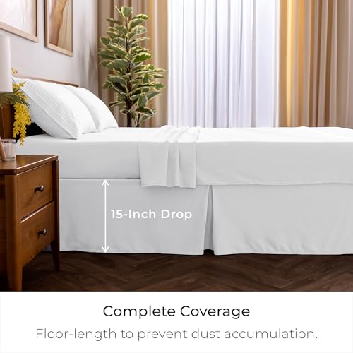Queen Bed Skirt 15-Inch Pleated Drop - Brushed Microfiber Dust Ruffle