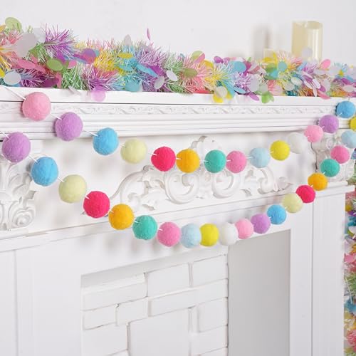 Large Spring Felt Ball Garland (13ft) - Colorful Pom Pom Hanging Decor