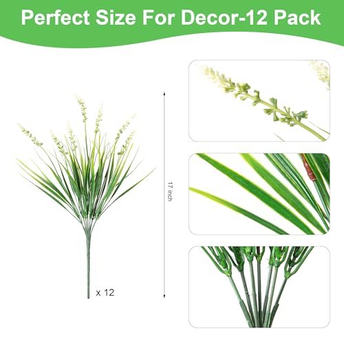 UV Resistant Artificial Outdoor Monkey Grass - 12 Bundles 17-Inch Faux Shrubs