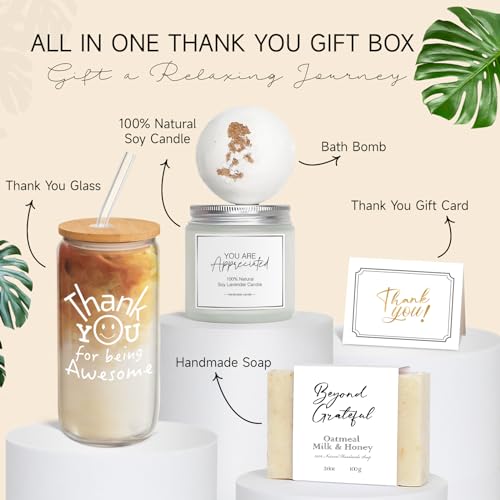 Thank You Gifts for Women - Appreciation Gift Set for Boss, Teacher, Coworker | Thank You Boss Day Gift Box with Candle & Glass Mug - Variation: Thank You Gifts