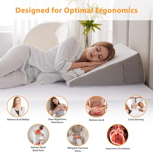 Ruqmuis 10" Bed Wedge Pillow for Acid Reflux, Snoring & Back Pain Relief