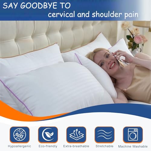 VAINOC King Size Bed Pillows Set of 2 - Breathable Gel Down Alternative