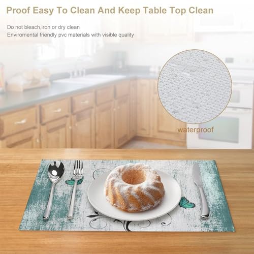 Retro Daisy Teal Floral Farmhouse Placemats Set of 6 - 12x18in, GARSYDAM, 6pcs, Daisy01