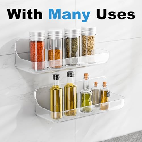 2-Pack Clear Acrylic Bathroom Shelves, Adhesive No-Drill Shower Caddy
