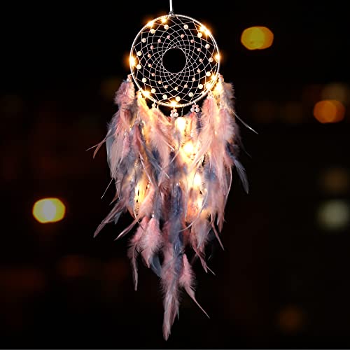 LED Light Up Dream Catcher - Handmade Feather Wall Hanging Decor