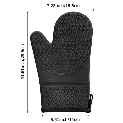 Silicone Oven Mitts - 11.6" Heat Resistant Baking Gloves with Cotton Lining