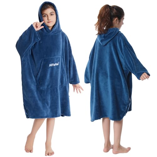 Kids Hooded Changing Poncho - Plush Fleece Surf Robe for Boys and Girls 5-12Y