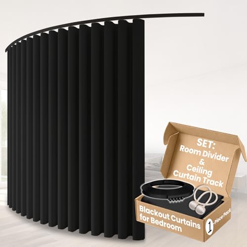 Room Divider Curtain Set with Flexible Ceiling Track - Blackout Privacy Panel 100" x 84"