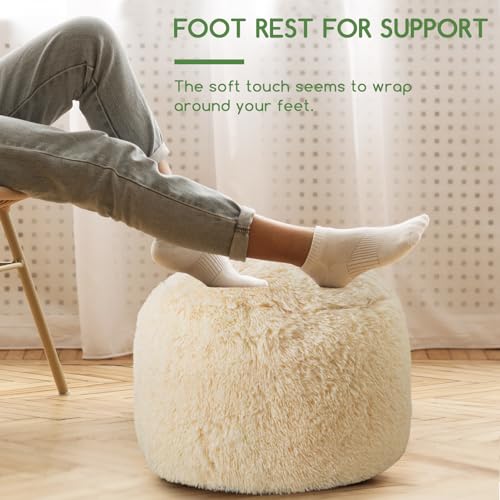 Round Faux Fur Pouf Ottoman, 20-Inch Fluffy Foot Stool with Foam Filling