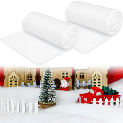 2-Pack 3x8ft Faux Snow Blanket Rolls - White Artificial Snow Sheet for Christmas Decor