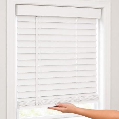2" Cordless Faux Wood Blinds - Room Darkening PVC Window Treatment, 22"W x 36"H, Basic White