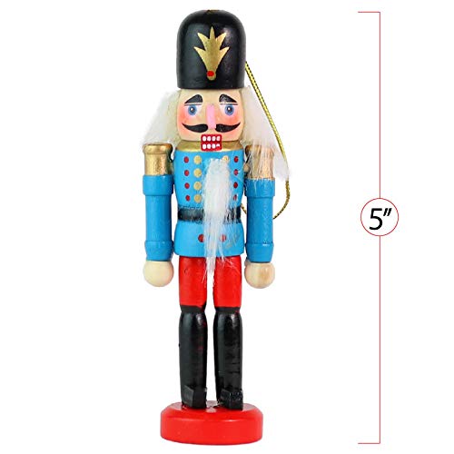Wooden Christmas Nutcracker Ornaments - 5-Inch Mini Soldier Figures, 6-Piece