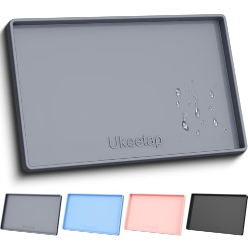 Waterproof Silicone Pet Feeding Mat with Raised Edges, 19" x 12" (Gray)