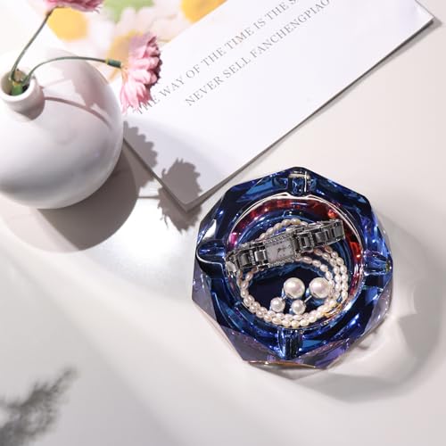 4.6-inch Iridescent Crystal Glass Ashtray, Heavy Decorative Tabletop Tray