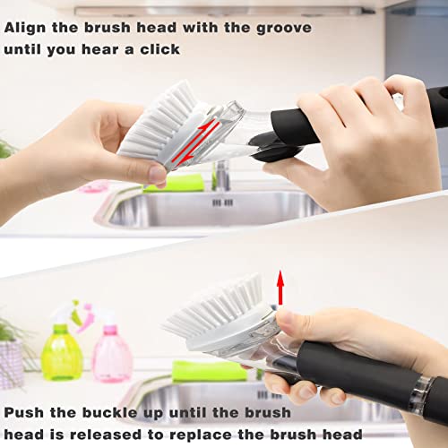 Dish Brush Replacement Heads 4-Pack - Soap Dispensing Refills (White)