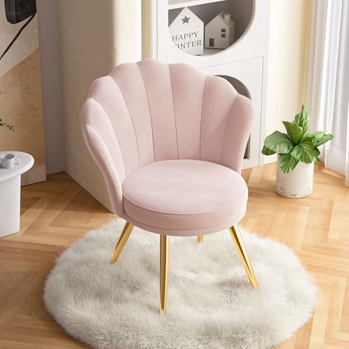 Velvet Accent Chair with Gold Metal Legs, Shell-Shaped Vanity Chair