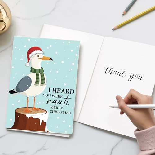 Podagree I Heard You Were Nauti Christmas Card – Funny Nautical Seagull Santa Hat Greeting Card