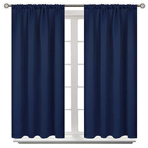 Short Blackout Curtains 45" Length - Thermal Rod Pocket Drapes, 2 Panels