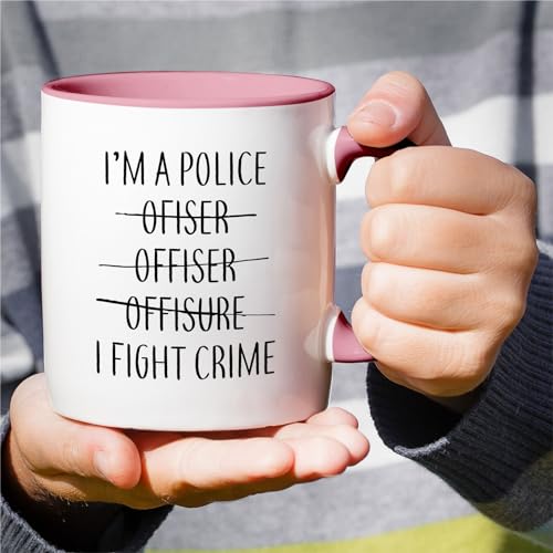 Retreez Funny I'm a Police Officer 11 oz White Mug with Pink Handle – Double-Sided