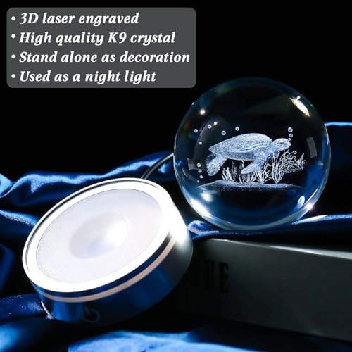 3D Sea Turtle Crystal Ball Night Light with LED Base for Beach Decor
