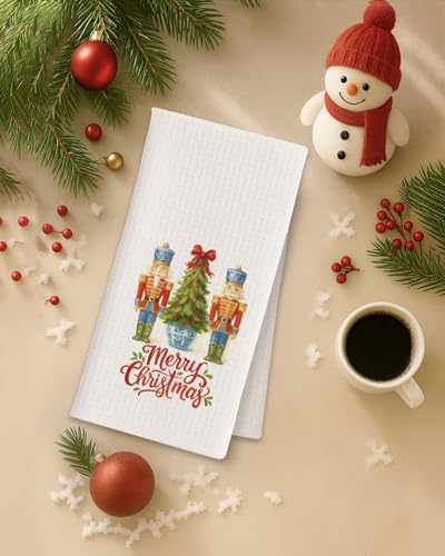 Nutcracker Christmas Kitchen Towels 16x24– Farmhouse Merry Christmas Hand Towels (Brand: FISWAFY) – Nutcracker