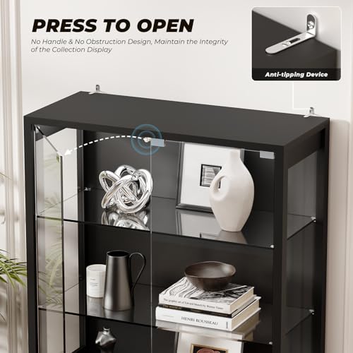 71" Tall Glass Display Cabinet with 3-Color LED Lights & Motion Sensor