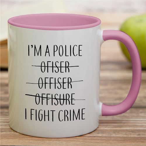 Retreez Funny I'm a Police Officer 11 oz White Mug with Pink Handle – Double-Sided