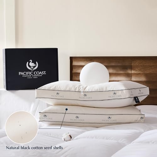 King Size Goose Feather and Down Pillows Set of 2 - Firm Gusseted Design, Organic Cotton Cover