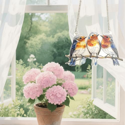 Stained Glass Bird Hanging Decor - 15cm Acrylic Panel Gift