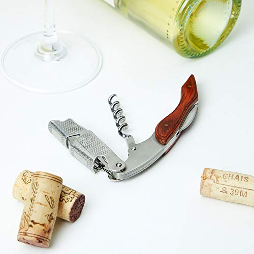 True Sommelier Waiter's Corkscrew Wine Opener with Bottle Opener & Foil Cutter, Stainless Steel & Wood Handle