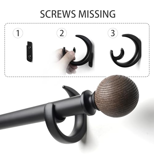 Adjustable Wood Grain Curtain Rod, 16-48 Inch Heavy Duty Drapery Rod Set