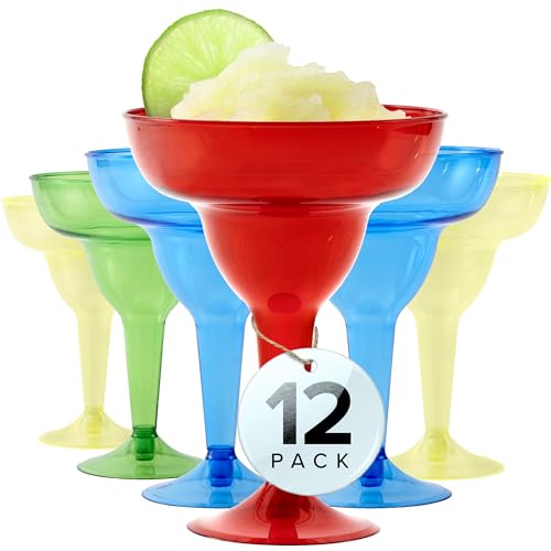 12 Pack Multicolor Disposable Margarita Glasses - 12 oz Hurricane Cups for Parties & Cocktails