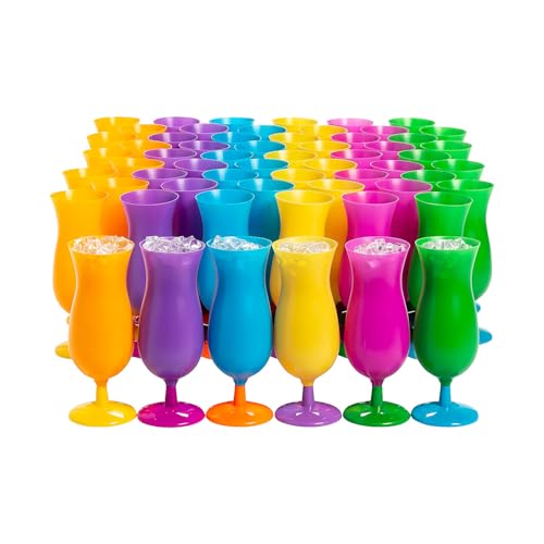 Neon Plastic Cocktail Glasses 14oz, 60 Pack - Unbreakable Tropical Party Drinkware