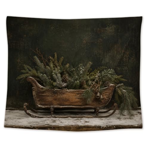 Yorhifa Christmas Sleigh Wall Tapestry Winter Holiday Home Decor 50x60