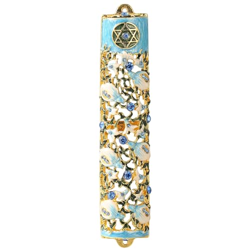 Hand Painted Pewter Mezuzah Case with Scroll - Floral Ivy Design