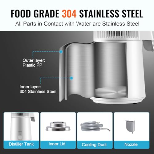 Countertop Water Distiller 1.1 Gallon (4L) - 750W Stainless Steel Machine