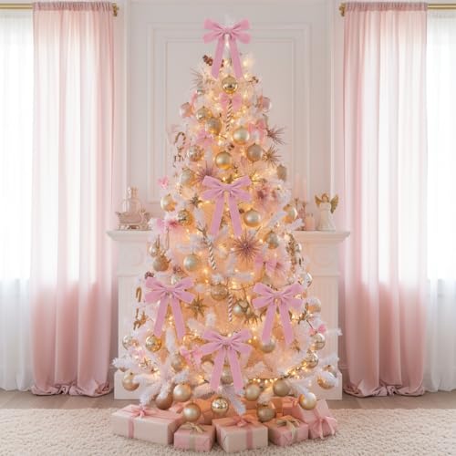 Soulchen Pink 12 Pcs 20in Christmas Garland Ties with Large Velvet Bows