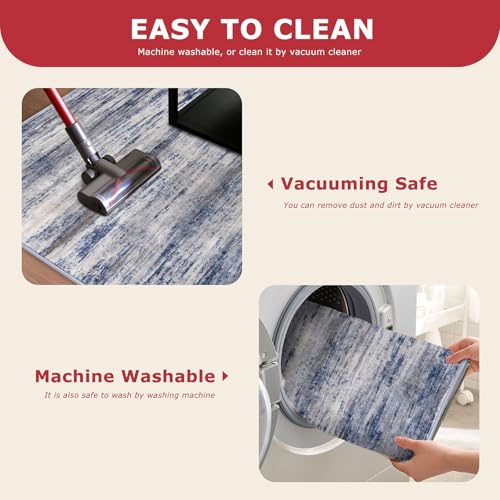 Washable 2x6 Rug Runner, Non-Slip Abstract Striped Hallway Rug, Grey-Blue