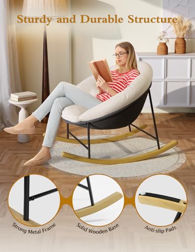 Wide Saucer Rocking Chair with Removable Cushion for Nursery and Living Room