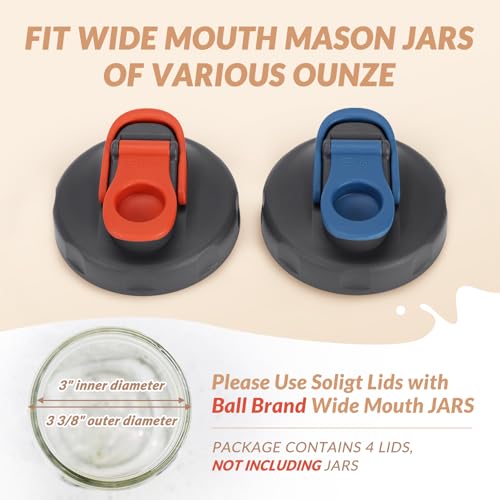 4-Pack Wide Mouth Mason Jar Flip-Top Lids, Leak-Proof Pour Spout Caps