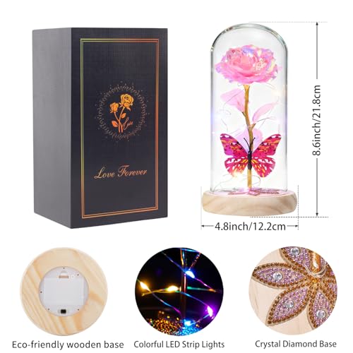 Galaxy Rose in Glass Dome with LED Lights - Eternal Flower Gift for Her
