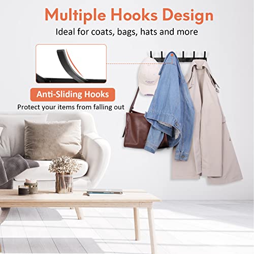 Wall Mounted Coat Rack - 12 Hook Aluminum Entryway Hanger (2 Pack, Black)