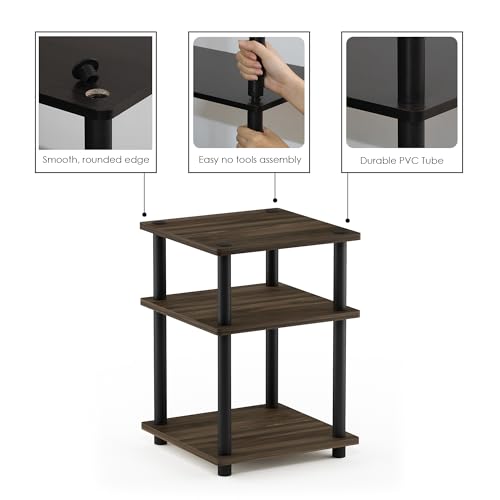 Furinno TURN-N-TUBE Side Table, 3-Tier End Table, Open Shelves Nightstand, Night Stand, Bedside Table, Easy Assembly, for Living Room, Bedroom, Columbia Walnut