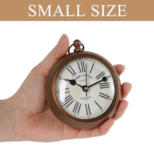 Nikky Home Small Vintage Desk Clock - Silent Retro Bronze Table Clock