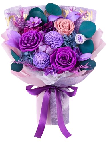 Preserved Purple Roses Bouquet - Real Long-Lasting Flower Gift for Home & Special Occasions