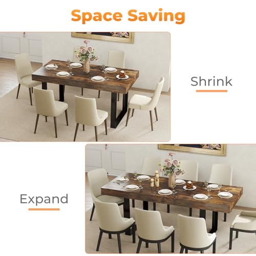 Extendable Dining Table 63-79 Inch Rectangular Farmhouse Kitchen Table