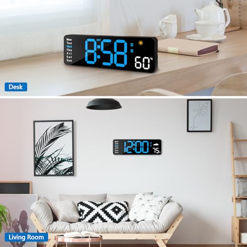 11-Inch LED Digital Wall Clock with Remote, Large Display Alarm & Temp
